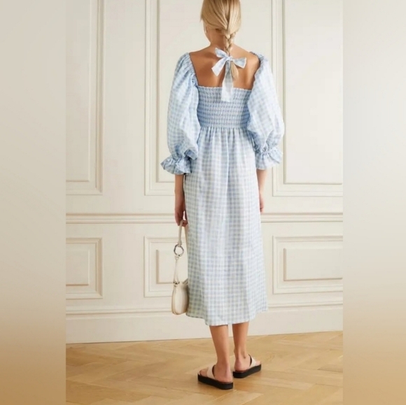 Sleeper 100% linen blue and white gingham atlanta midi dress, small - Picture 3 of 12